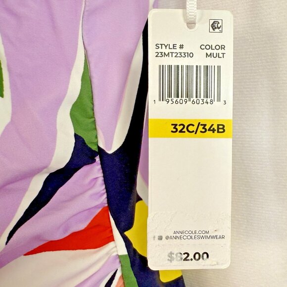 Anne Cole Women's Multicolor Printed Underwire Tankini Swim Top Size 32C/34B NWT - Picture 7 of 8